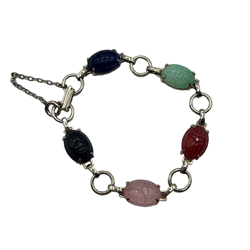 Vintage Scarab Beetle Bracelet Egyptian Revival Glass Estate Jewelry Pre-Owned